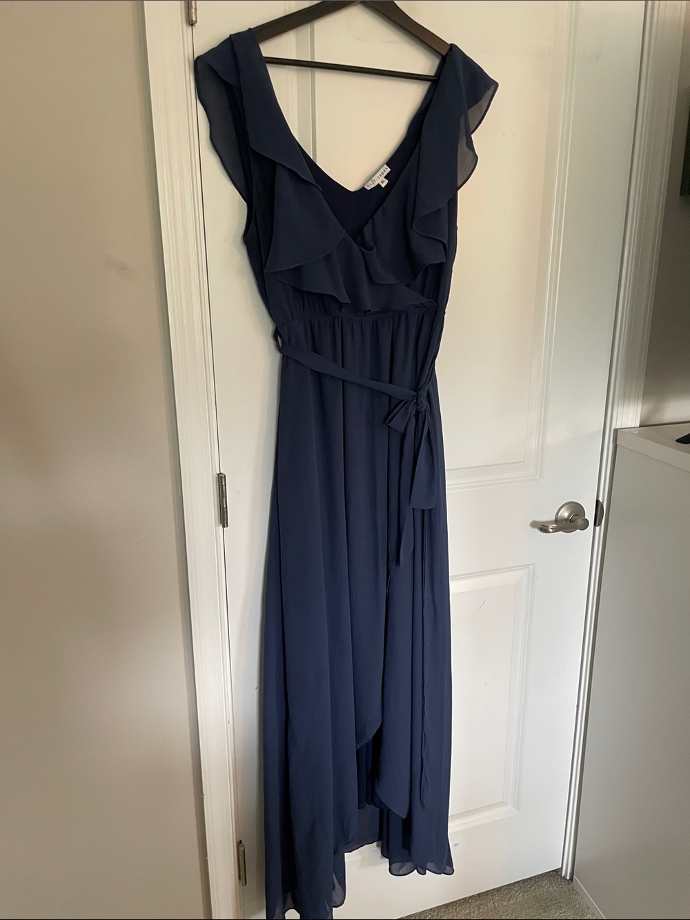 BalticBorn Navy Ruffle V-Neck Maxi Dress with Tie Waist sz XL - Picture 1 of 13